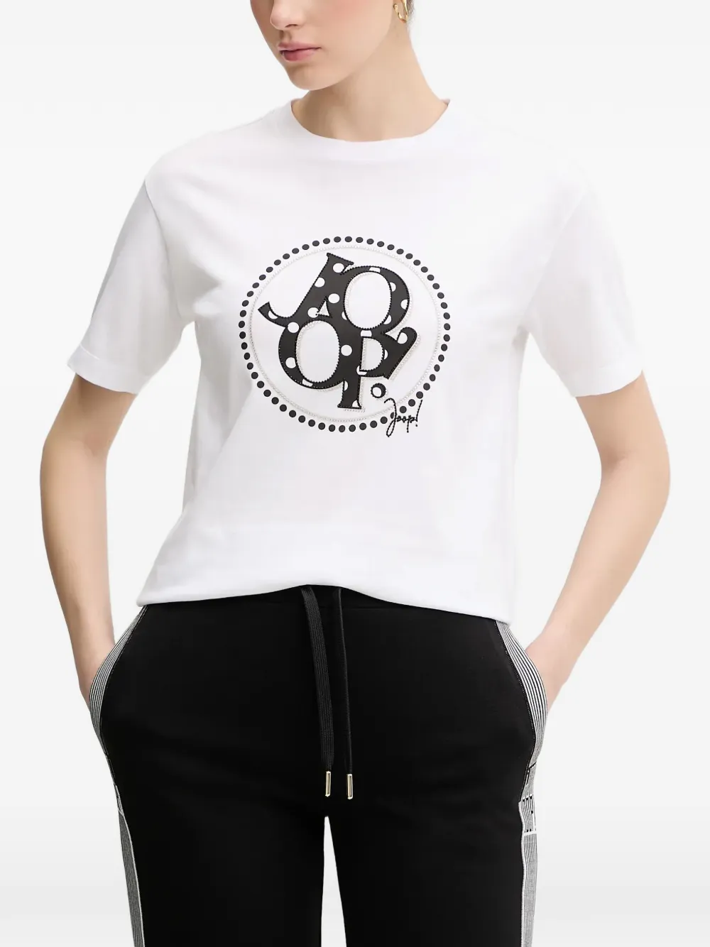 Joop! T-shirt met stippen en logo Wit