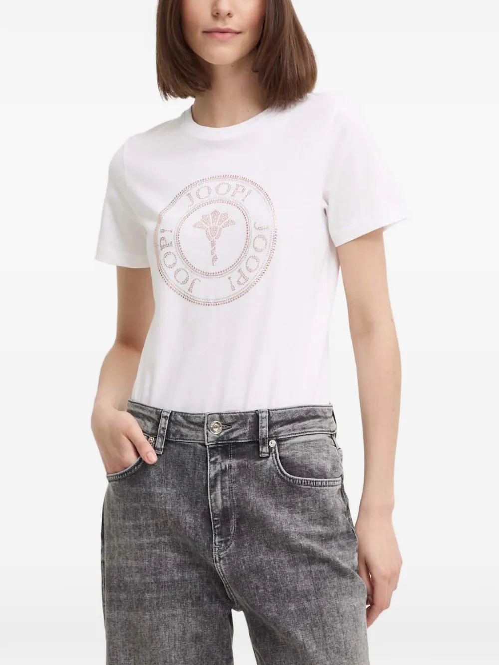 Joop! T-shirt verfraaid met kristallen Wit