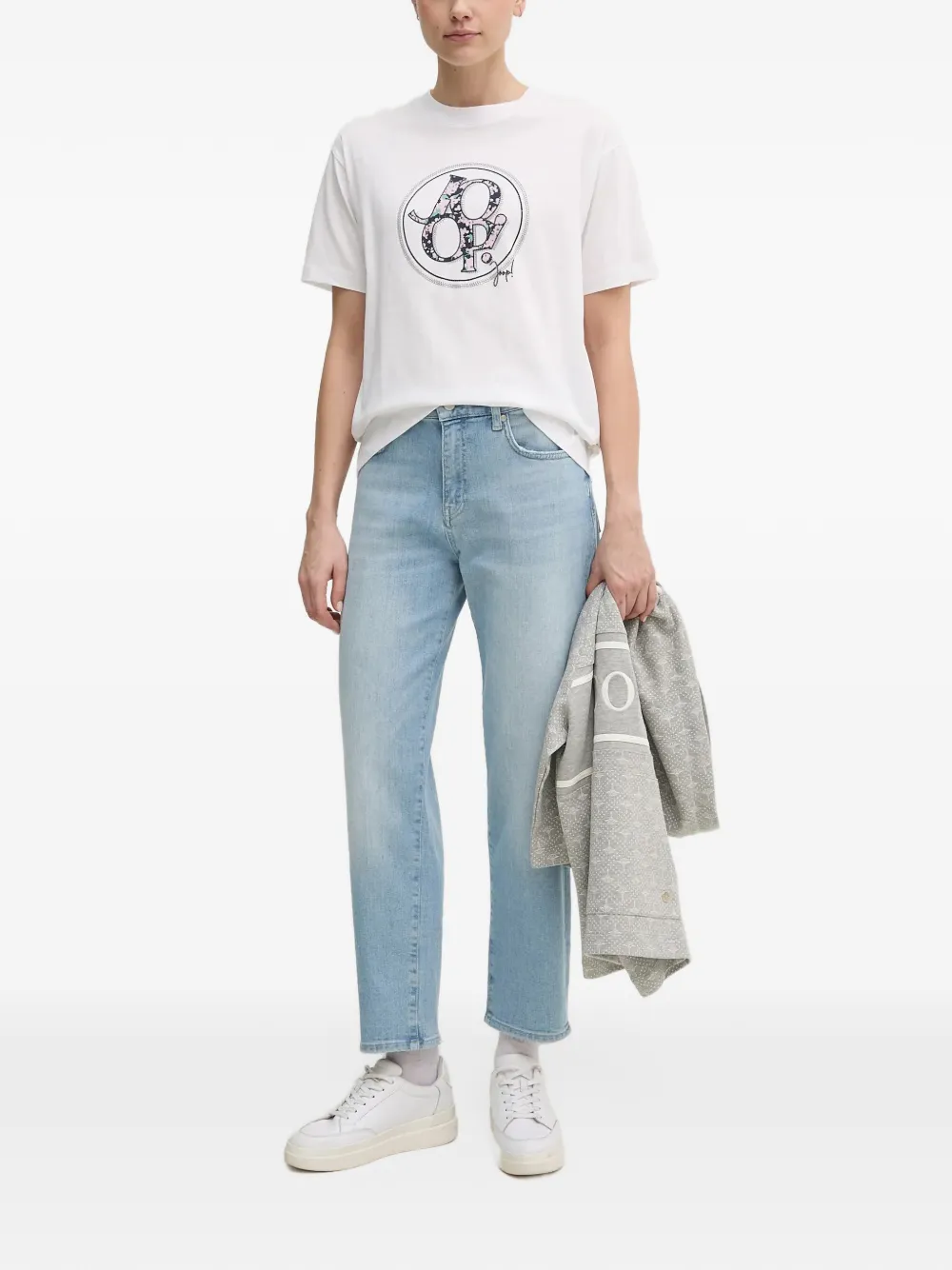 Joop! Tashi katoenen T-shirt met logo-print Wit