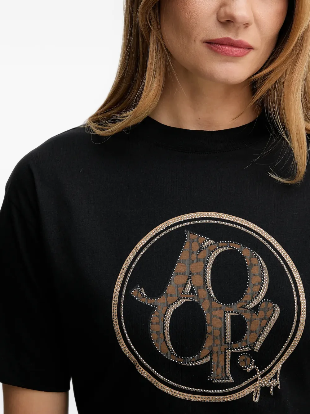 Joop! Tashi logo-print rhinestone-embellished T-shirt Zwart