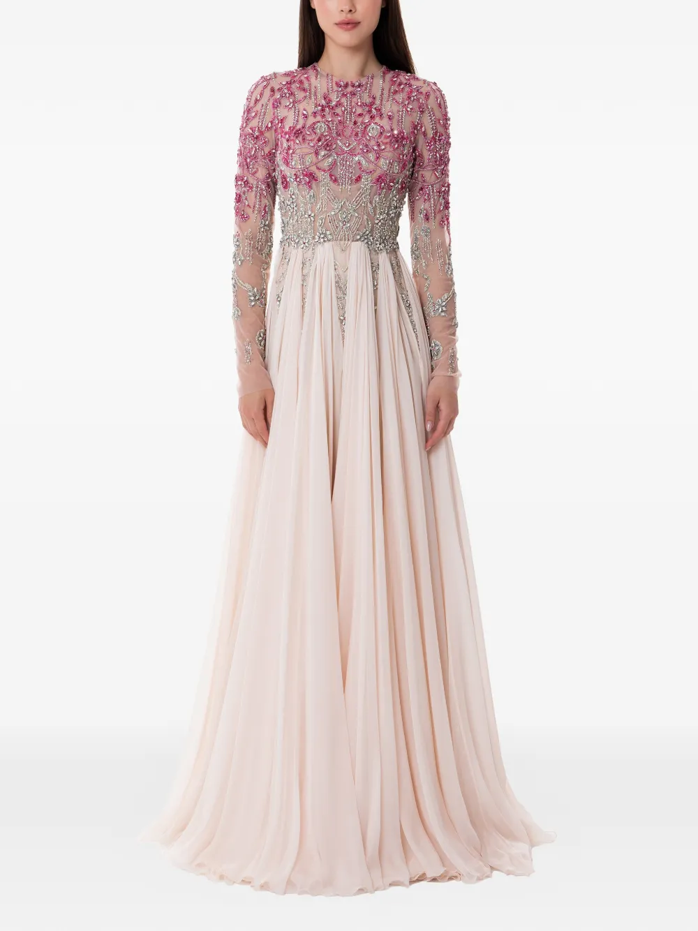 Dina Melwani Abito da sera con ricamo - Toni neutri