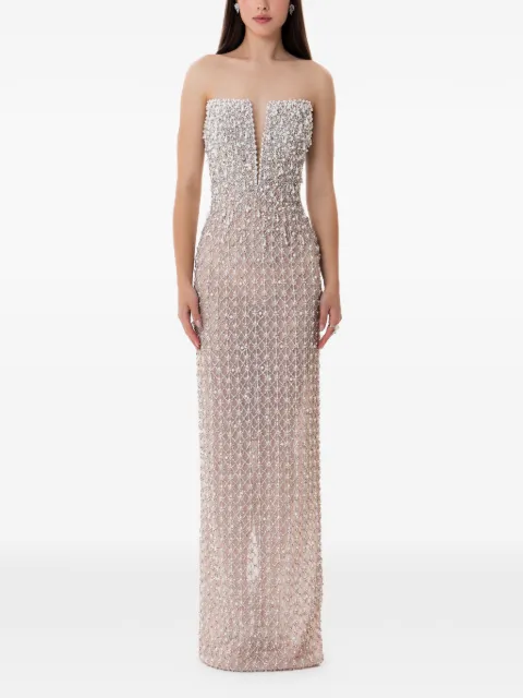 Dina Melwani vestido largo con detalles de cristal