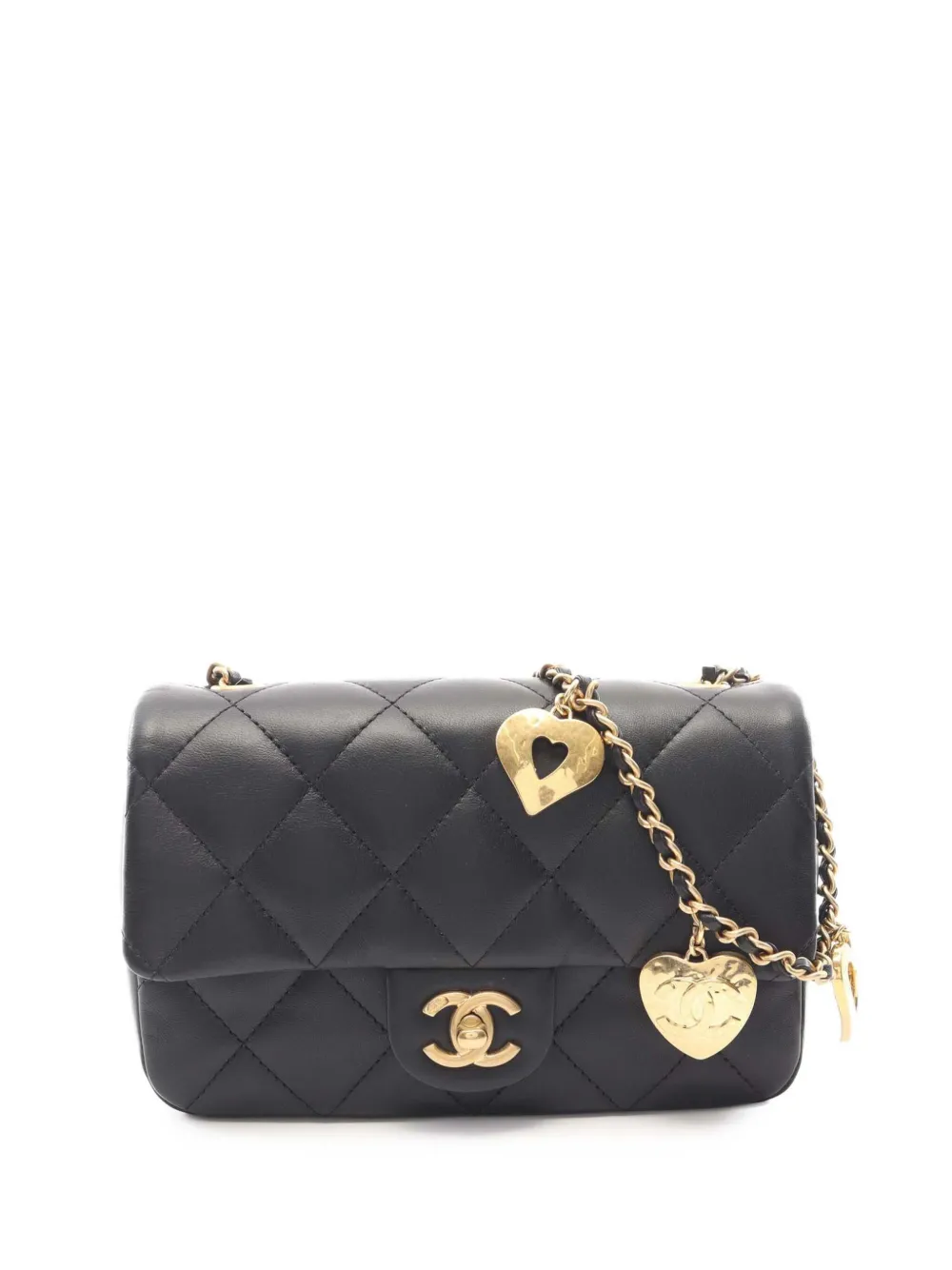 CHANEL Pre-Owned 2021-2026 Mini Rectangular Quilted Lambskin Heart Charms Flap crossbody bag - Nero
