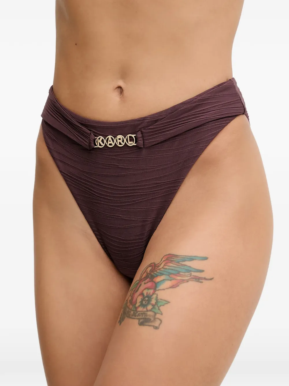 Karl Lagerfeld Bikinislip met logoplakkaat en textuur Bruin