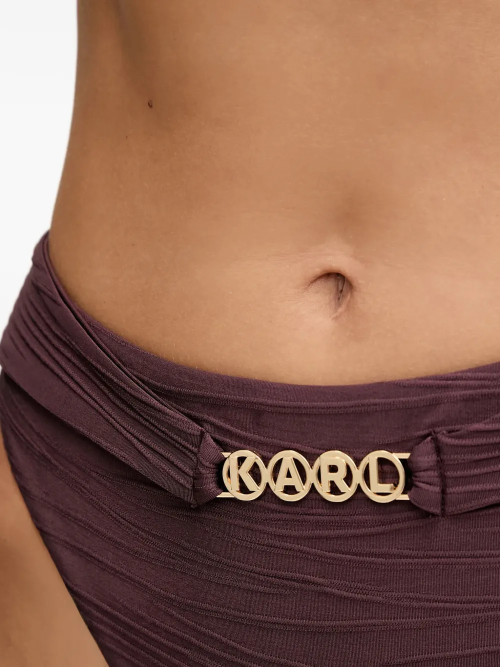 Karl Lagerfeld Bikinislip met logoplakkaat en textuur Bruin