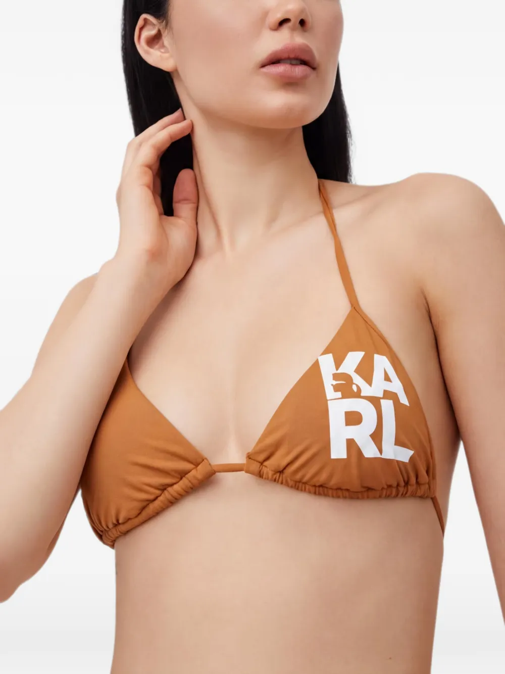 Karl Lagerfeld logo-print triangle bikini top - Marrone
