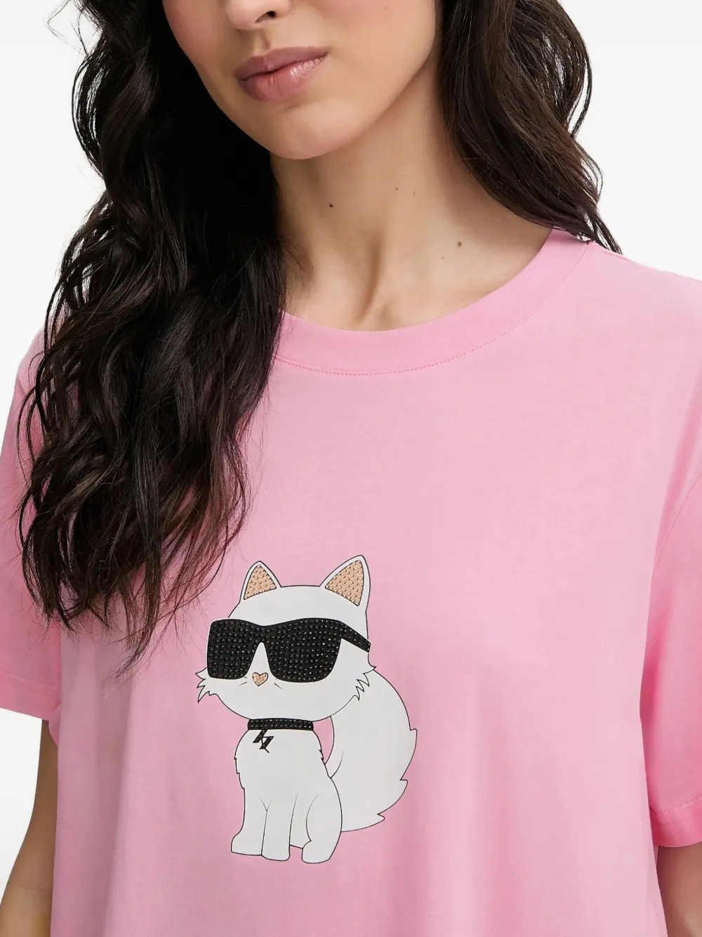 Karl Lagerfeld Nachthemd verfraaid met kristallen en choupette-patroon Roze