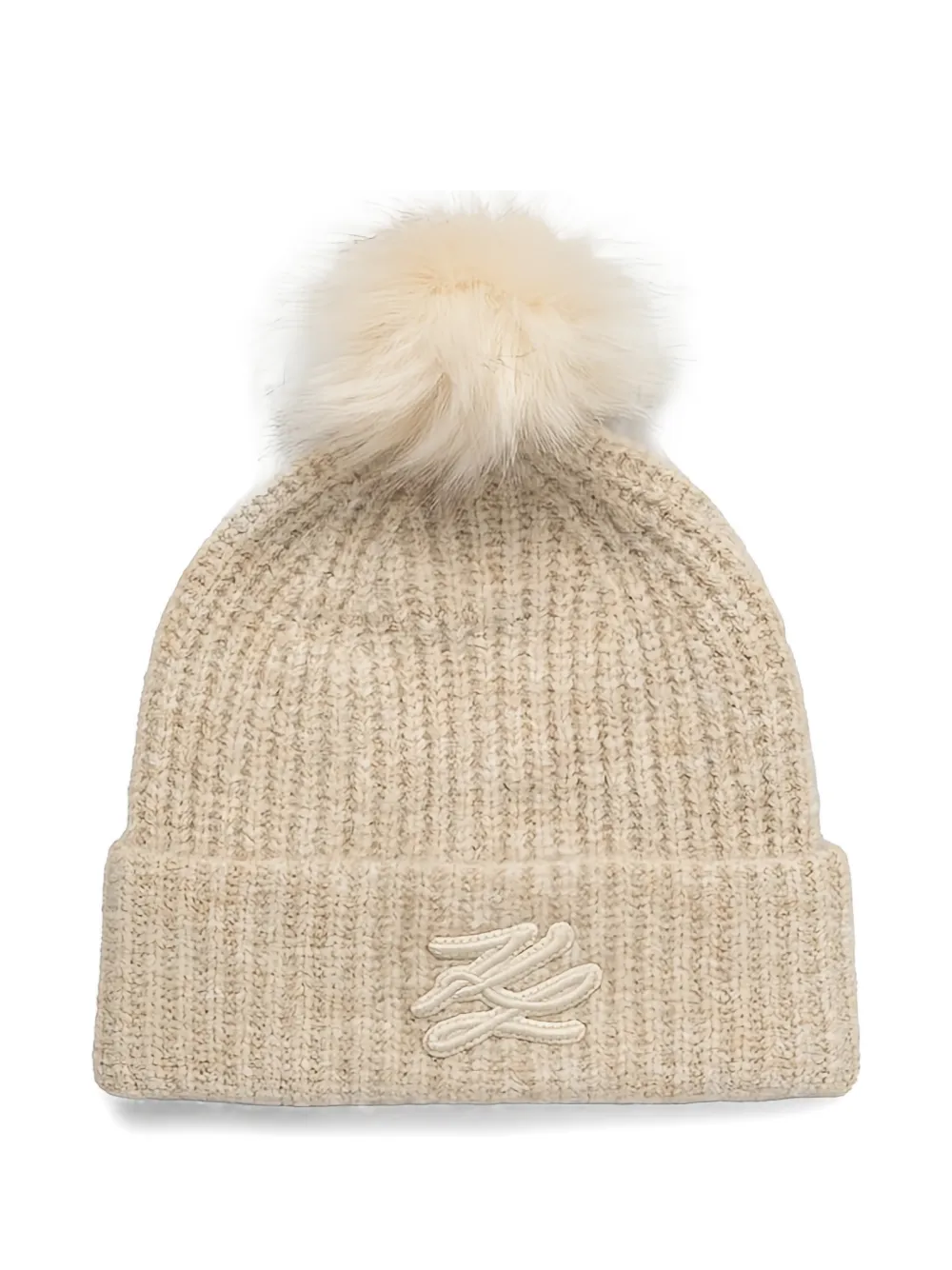 Karl Lagerfeld Pompom Embroidered Beanie Hat In Brown