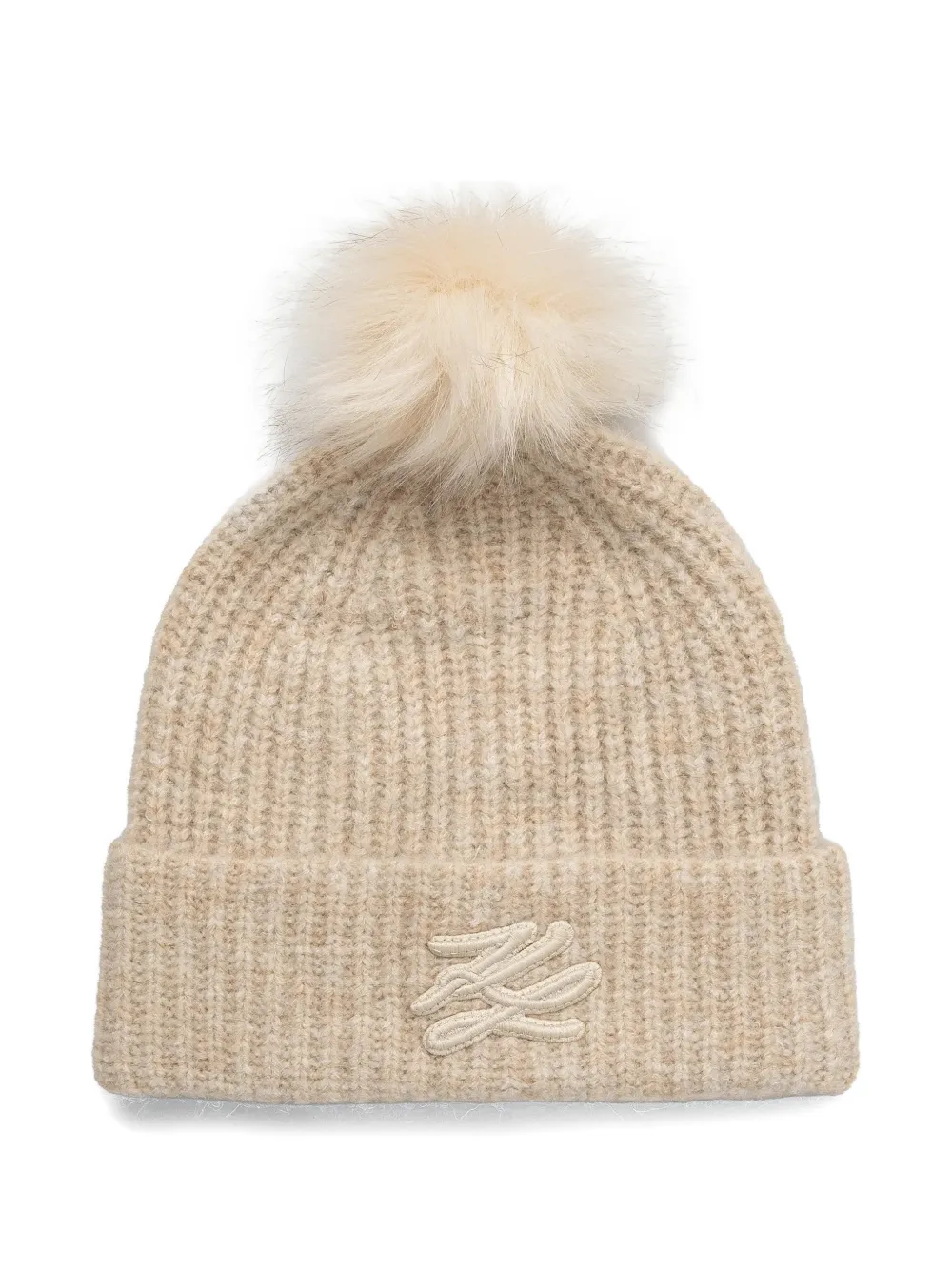 Karl Lagerfeld pompom embroidered beanie hat - Toni neutri
