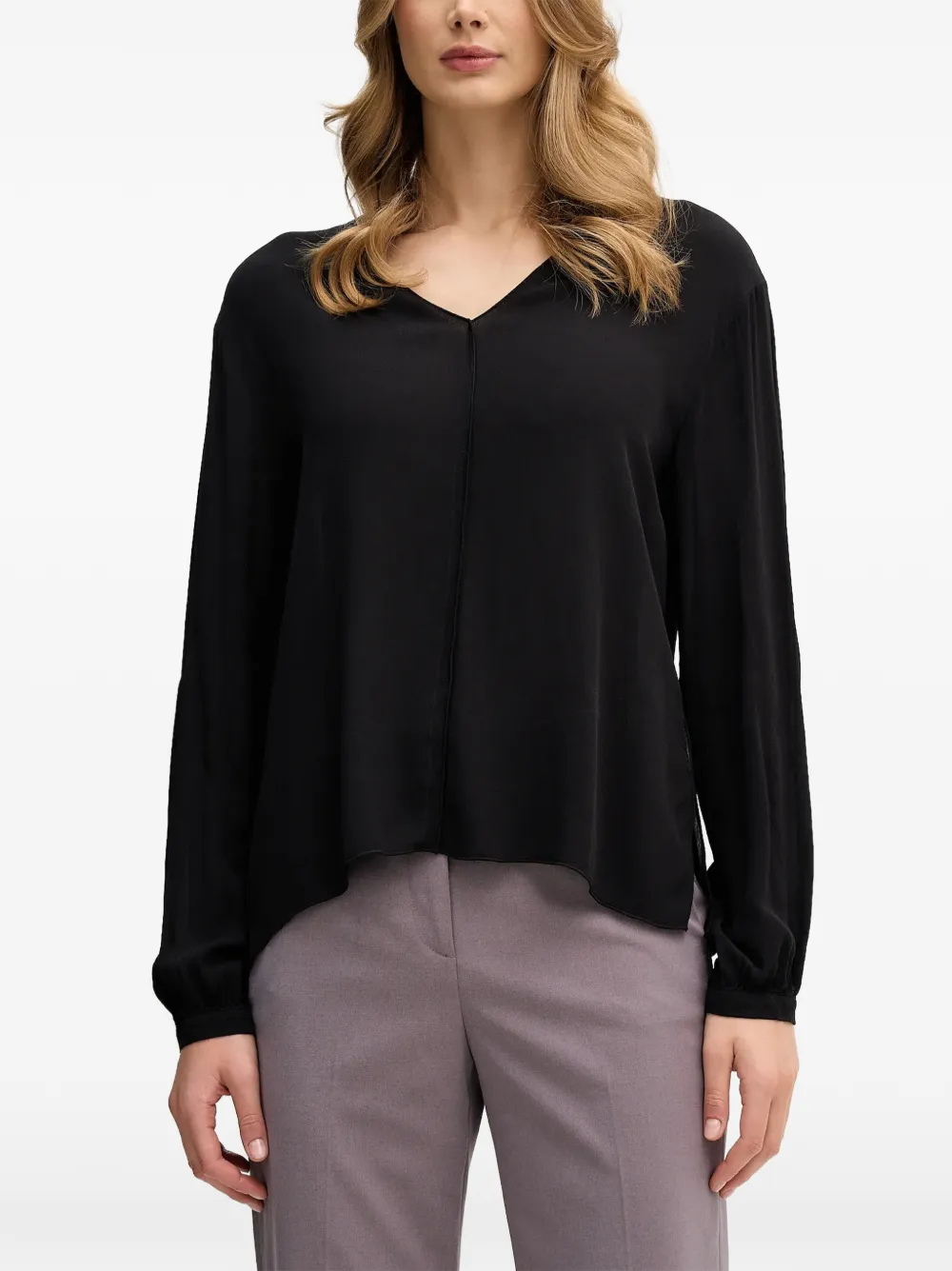 Sisley long-sleeve V-neck blouse - Nero