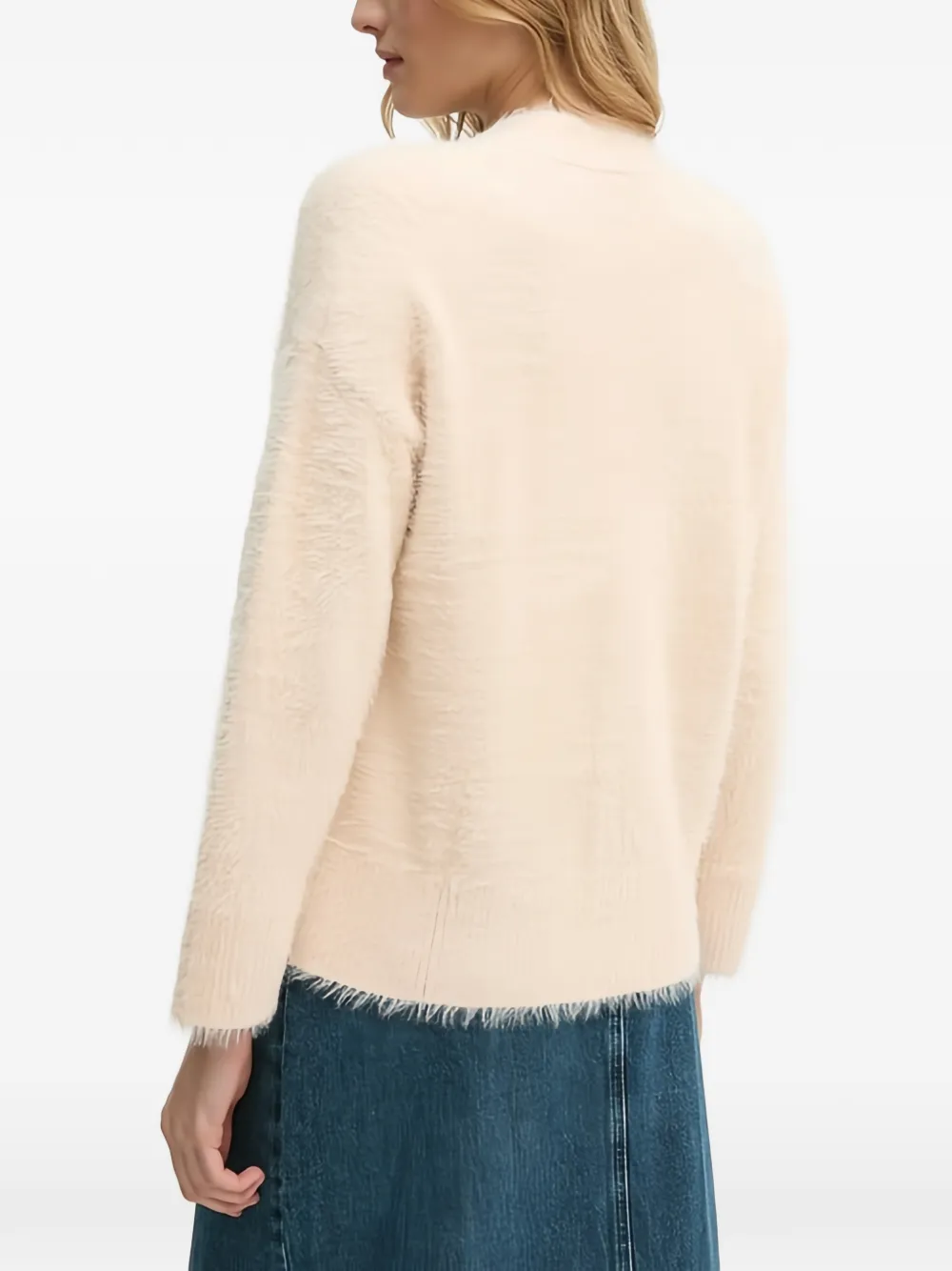 Sisley V-neck fuzzy cardigan Beige