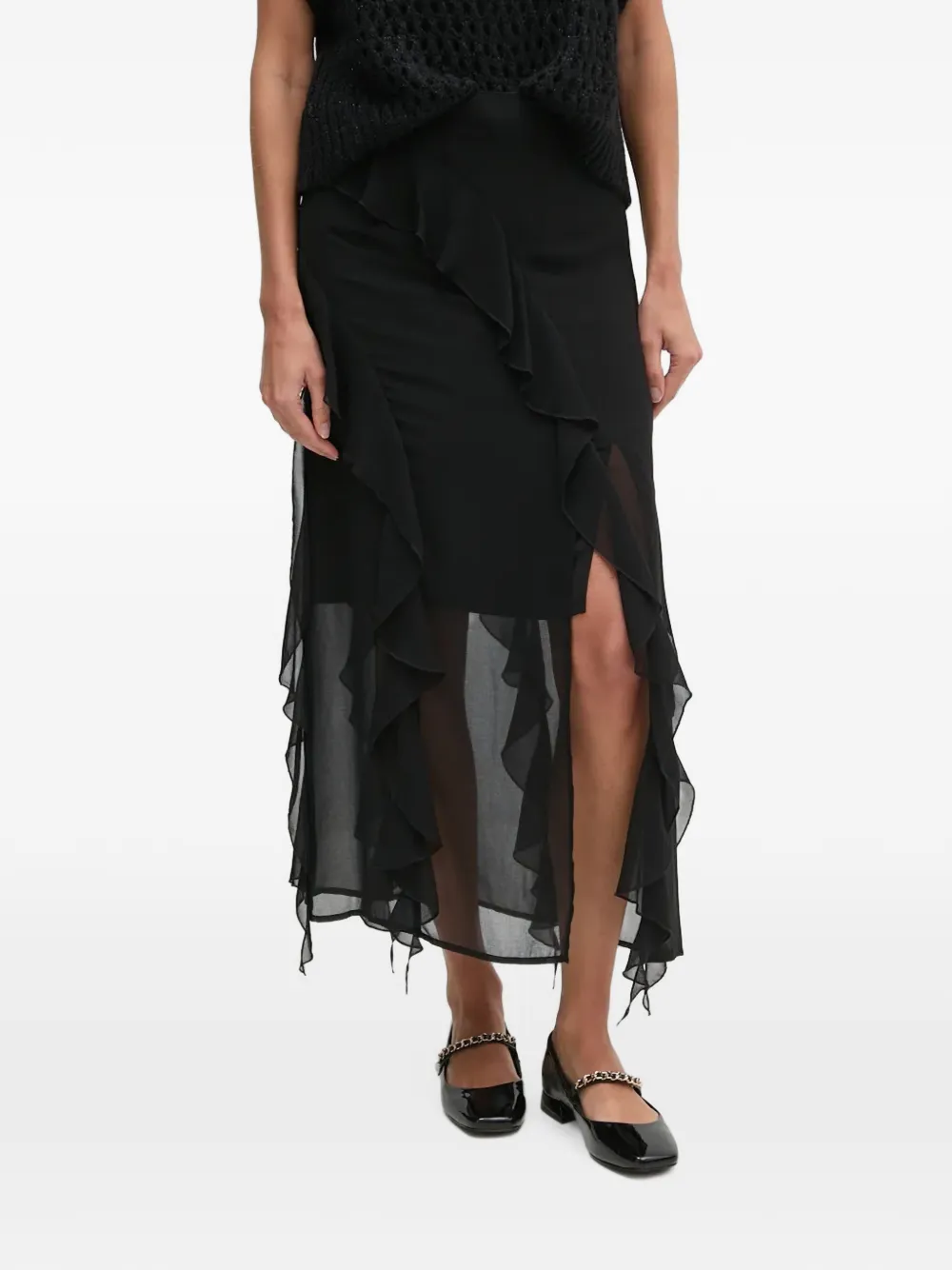 Sisley mid ruffled front-slit skirt