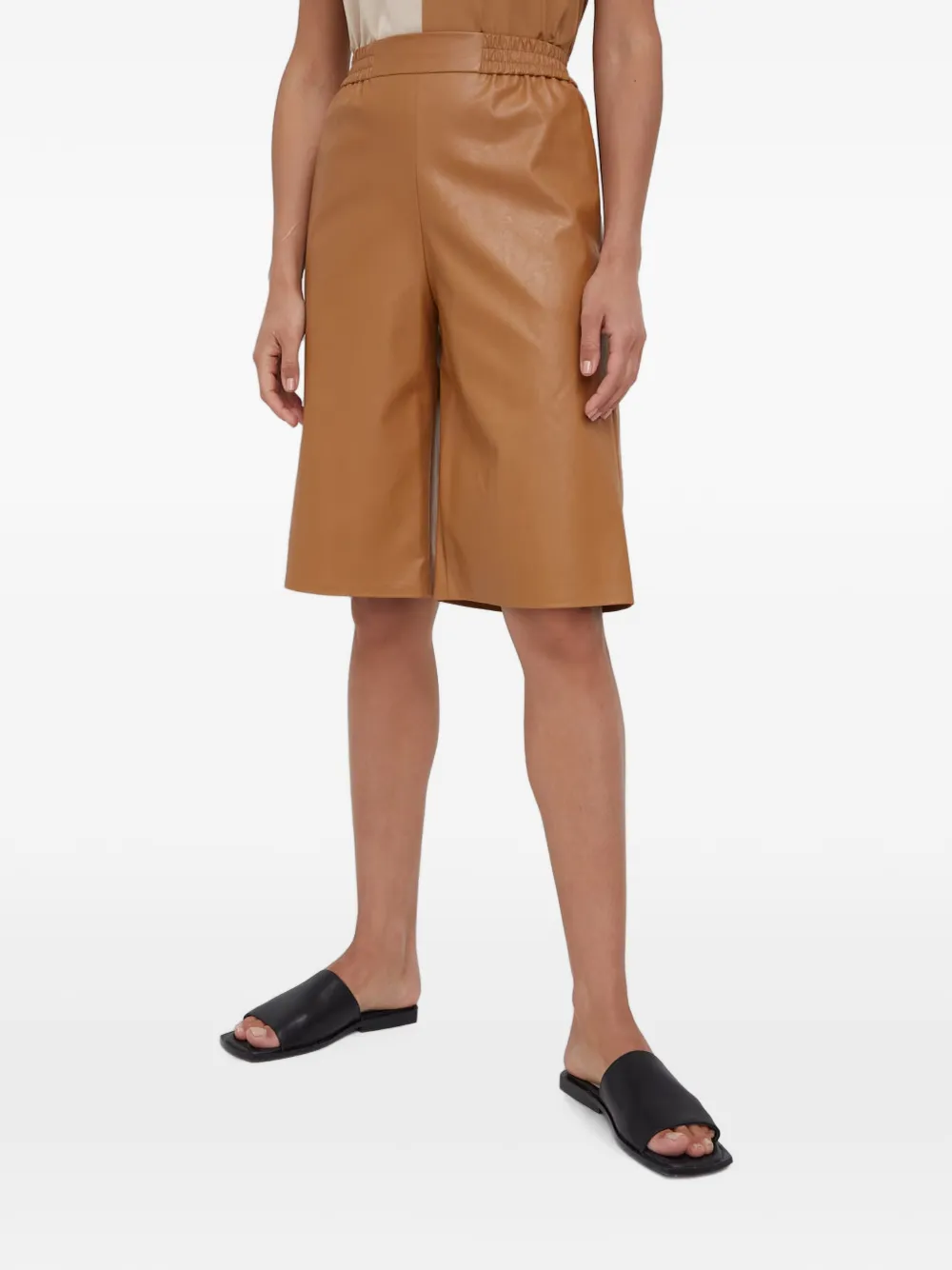 Sisley elasticated faux-leather shorts - Braun