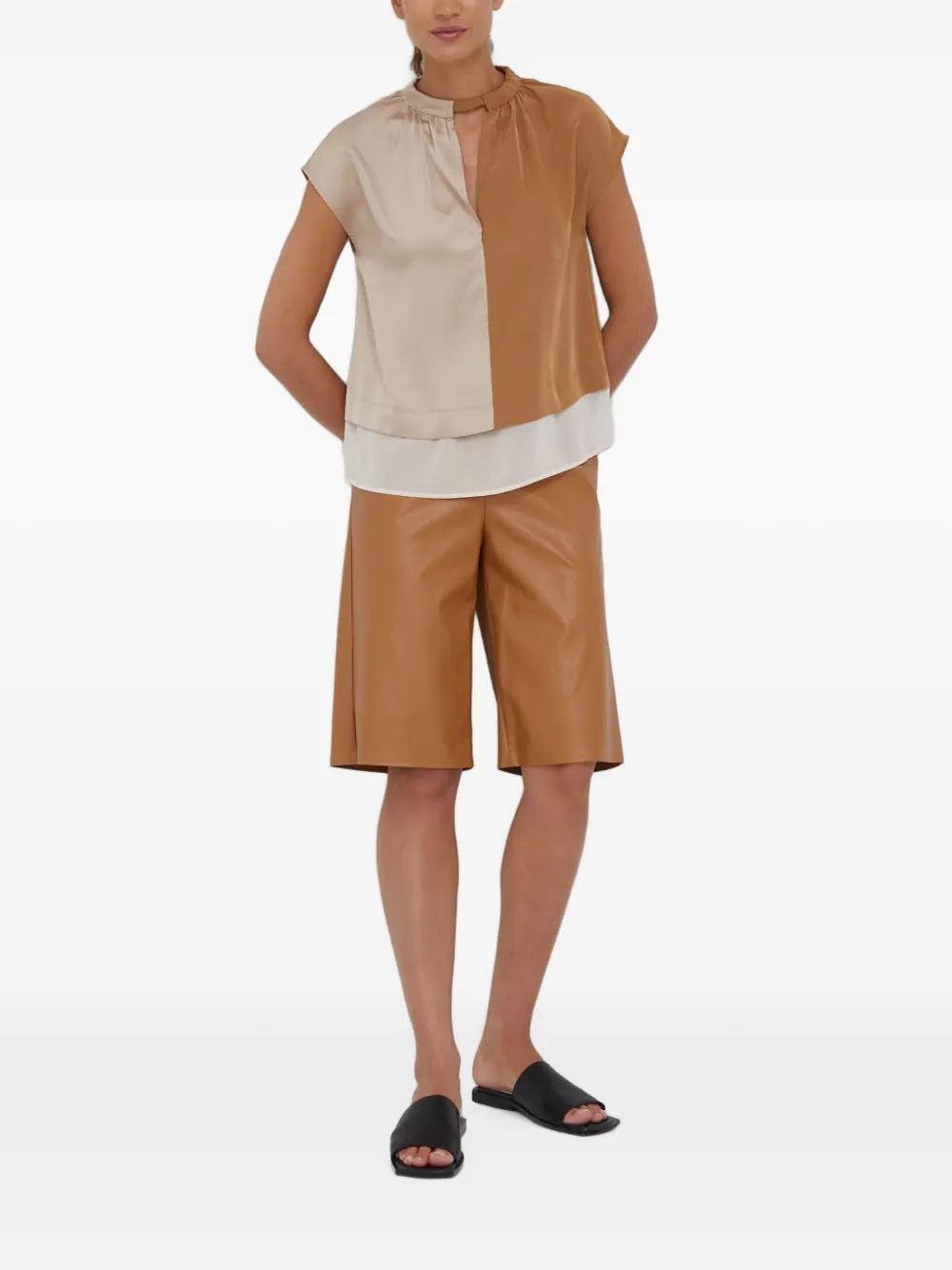 Sisley Elastische shorts van imitatieleer Bruin