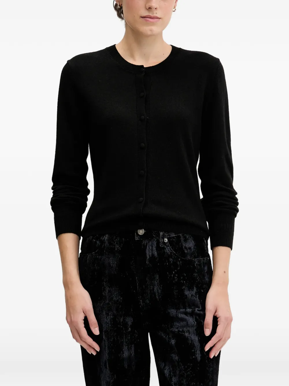 Sisley crew-neck knitted cardigan - Black
