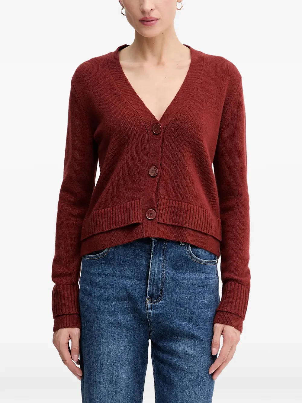 Sisley ribbed-trim V-neck cardigan