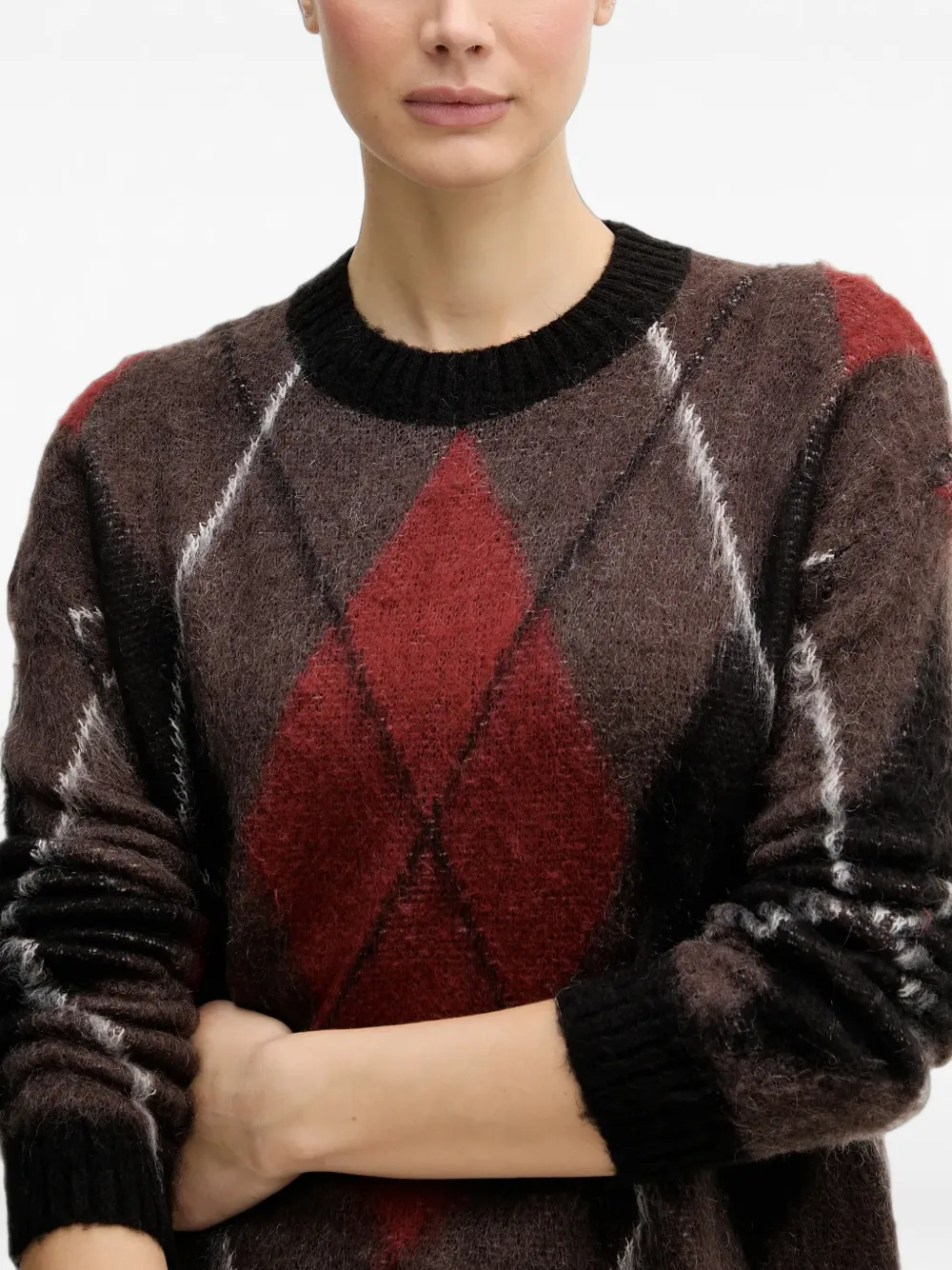 Sisley argyle knitted sweater Bruin