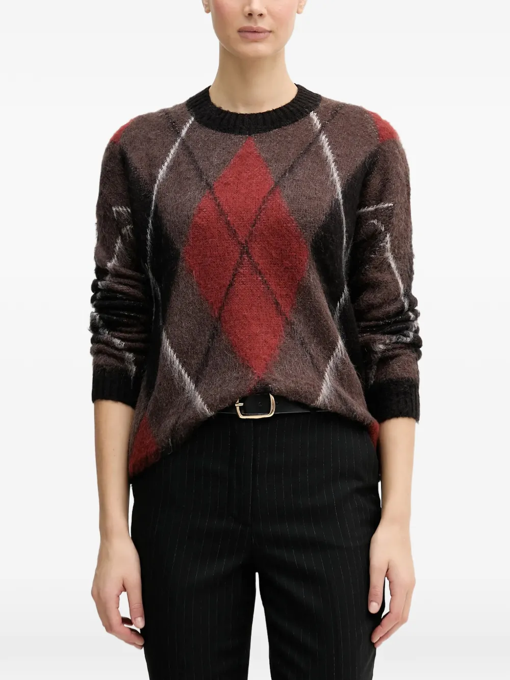 Sisley argyle knitted sweater - Marron