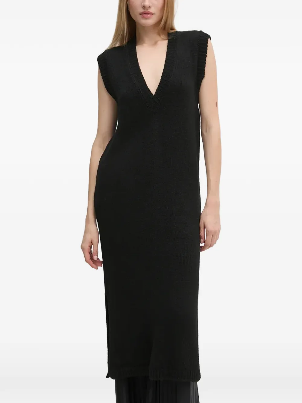 Sisley Mouwloze jurk met V-hals Zwart