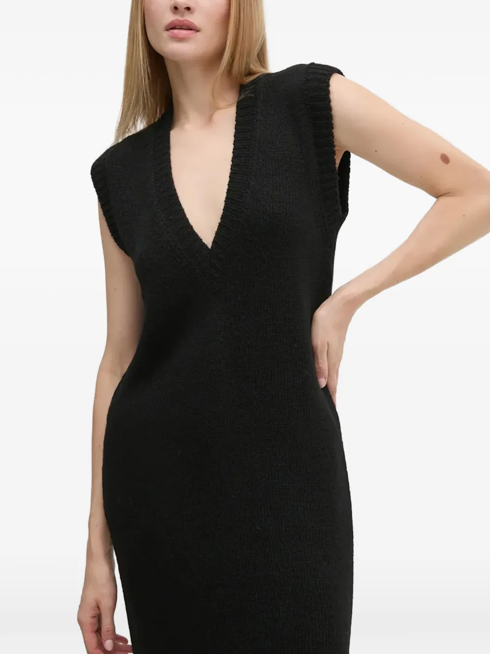 Sisley Mouwloze jurk met V-hals Zwart