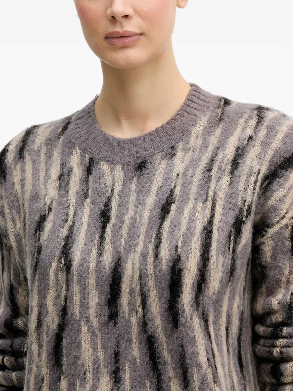 Sisley Geborstelde trui met abstract patroon Grijs