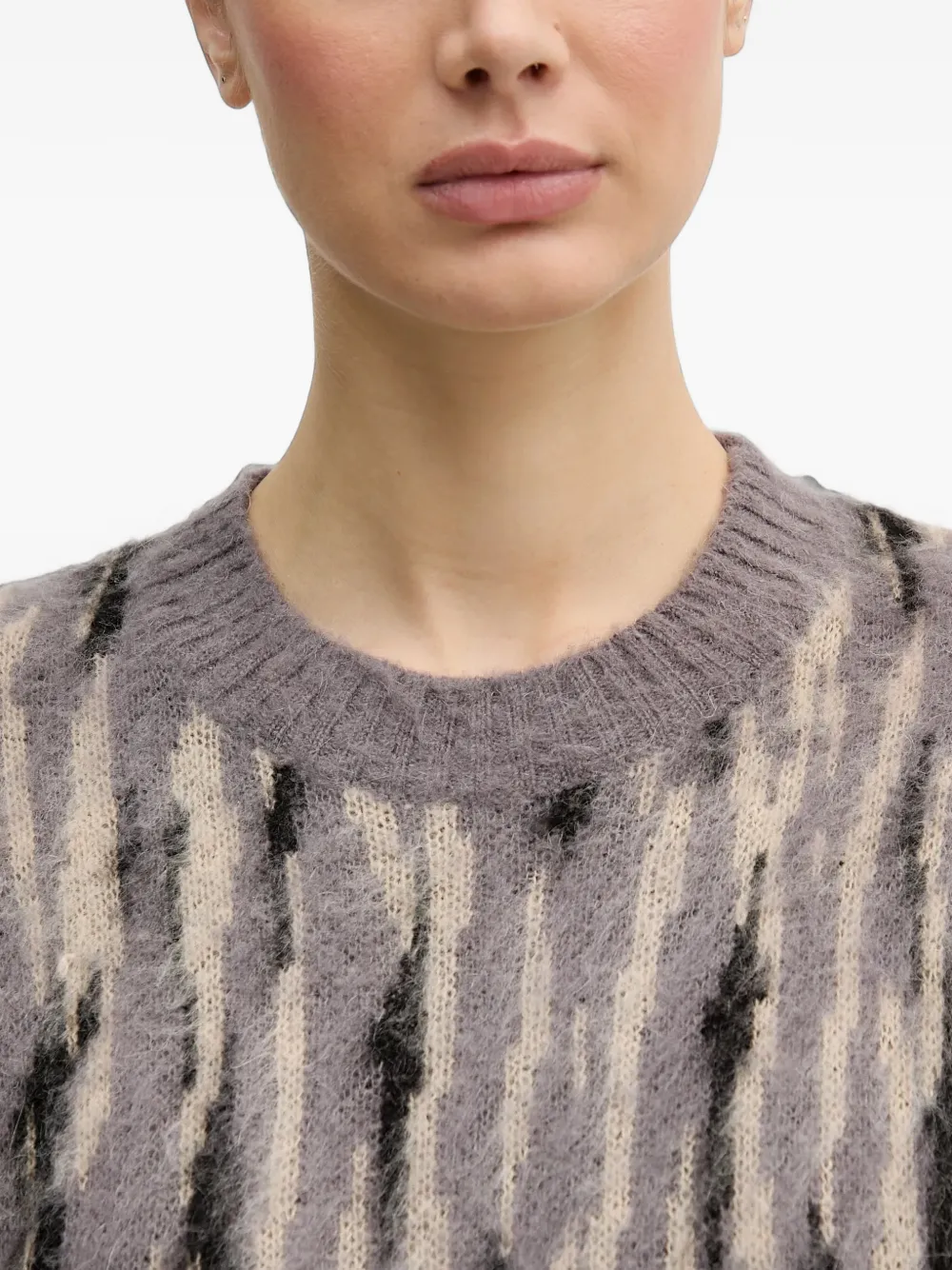 Sisley Geborstelde trui met abstract patroon Grijs