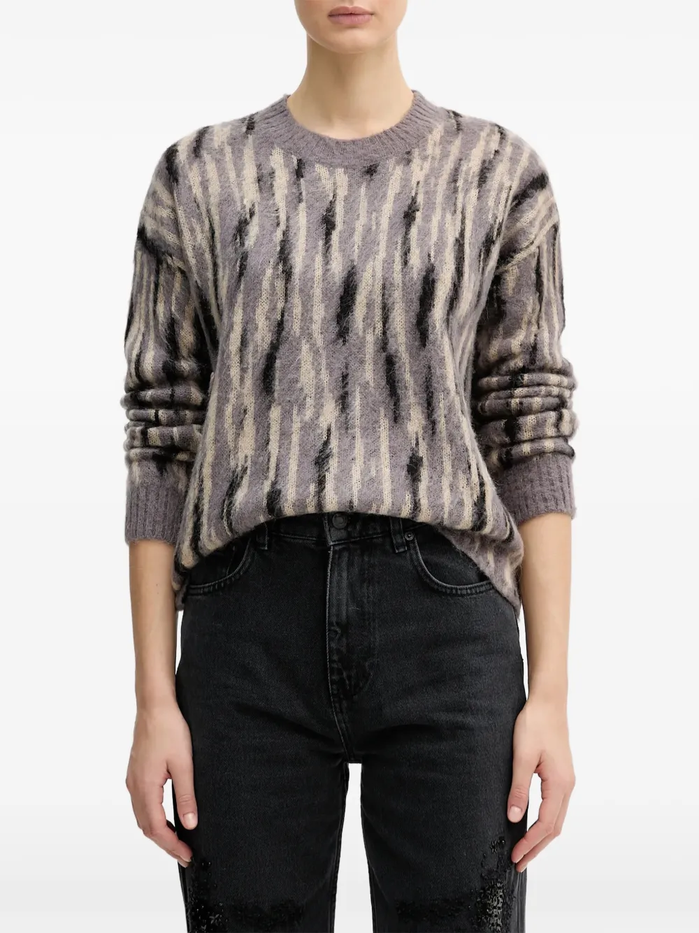 Sisley abstract-pattern brushed sweater - Grigio