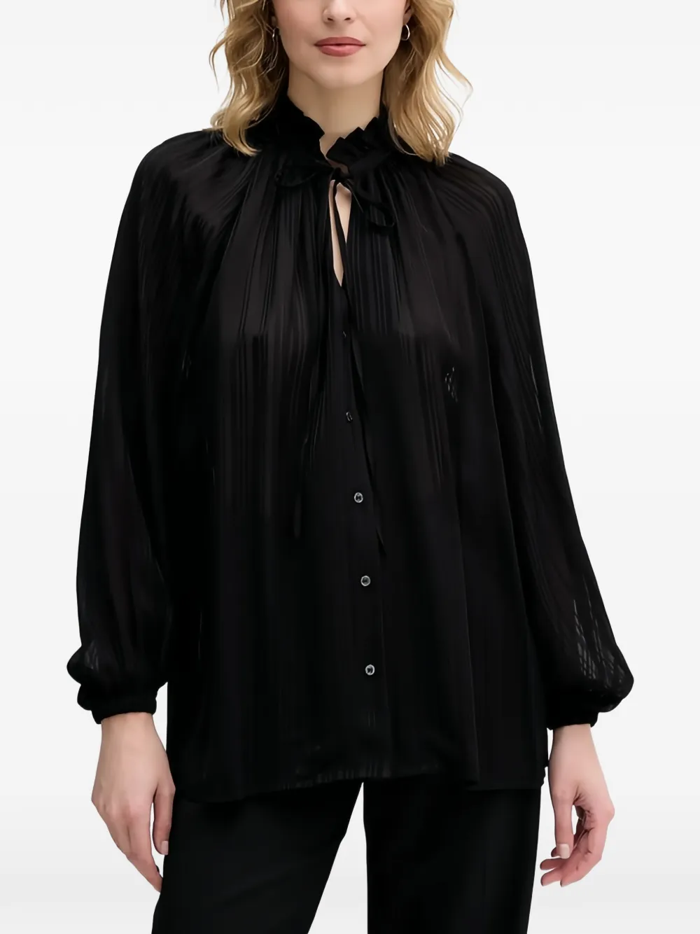 Sisley ruffled-neck blouse - Nero