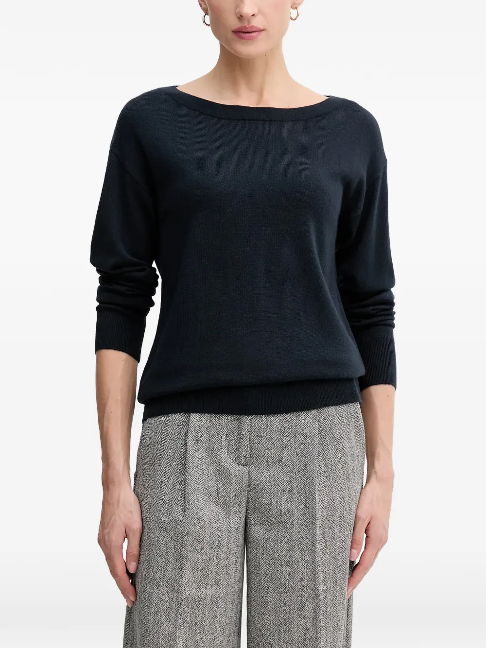 Sisley boat-neck long-sleeve jumper
