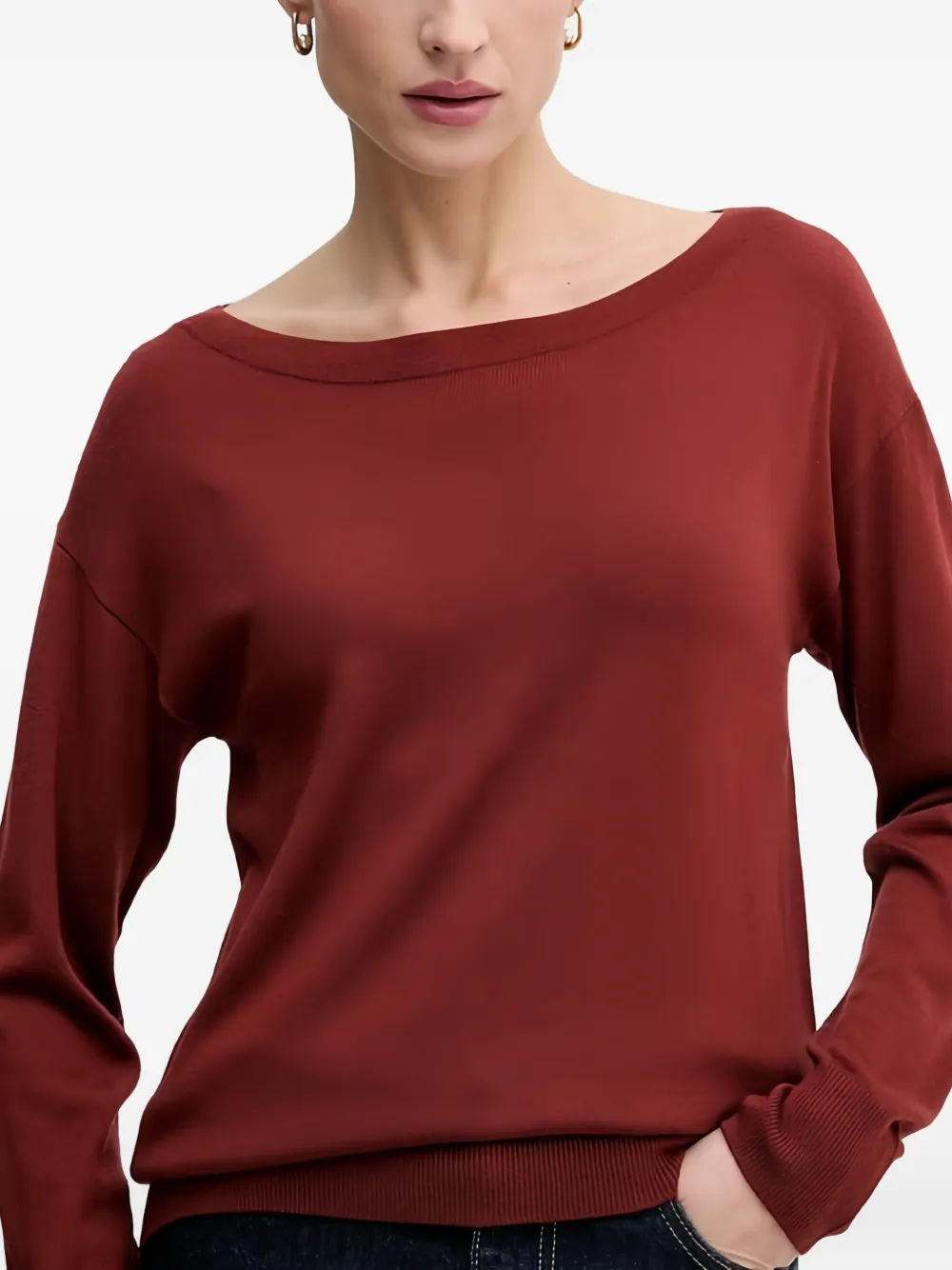 Sisley Trui met boothals Bruin