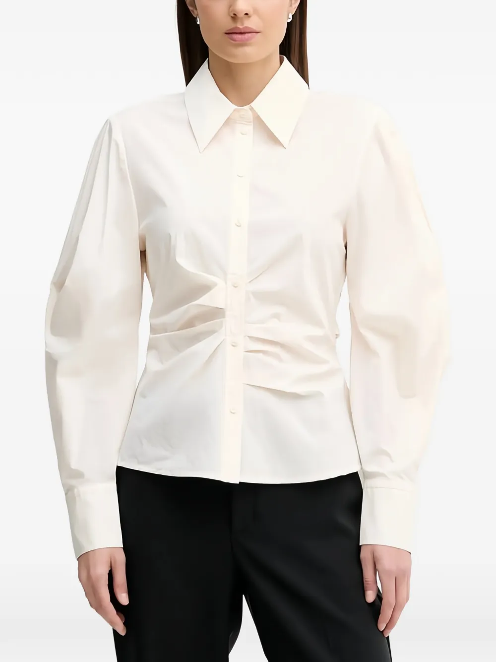 Sisley puffed-sleeves gathered shirt - Toni neutri