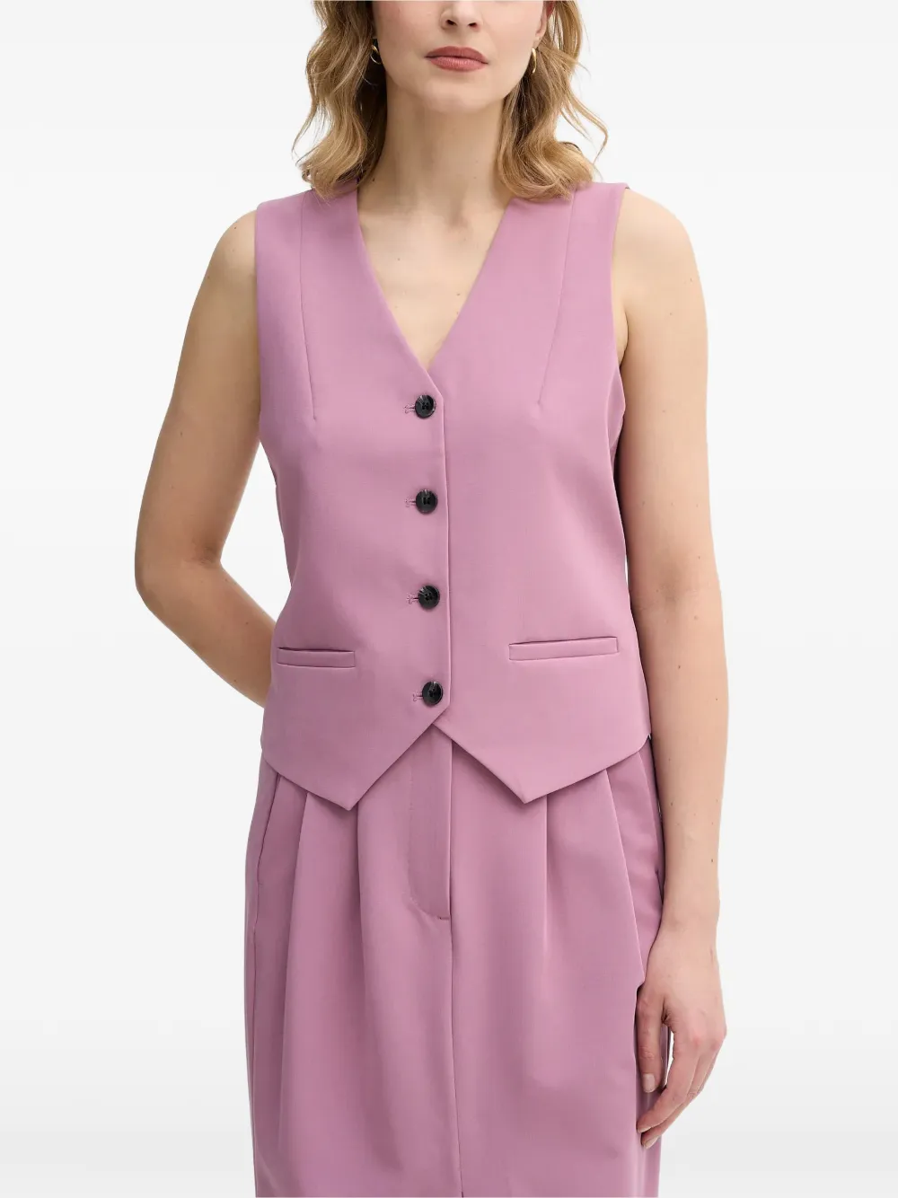 Sisley V-neck button-up waistcoat - Rosa