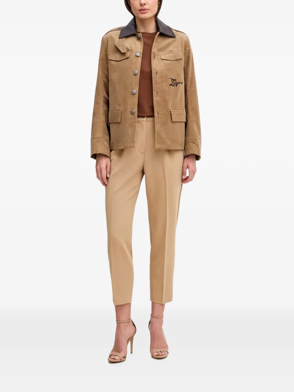 Sisley Broek met riemlussen en plooien Beige