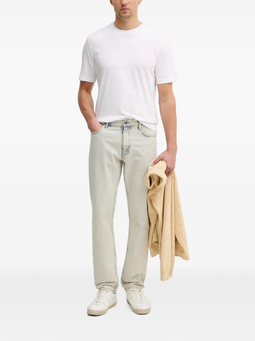 Sisley Jeans met logo-patch en acid-wassing Blauw