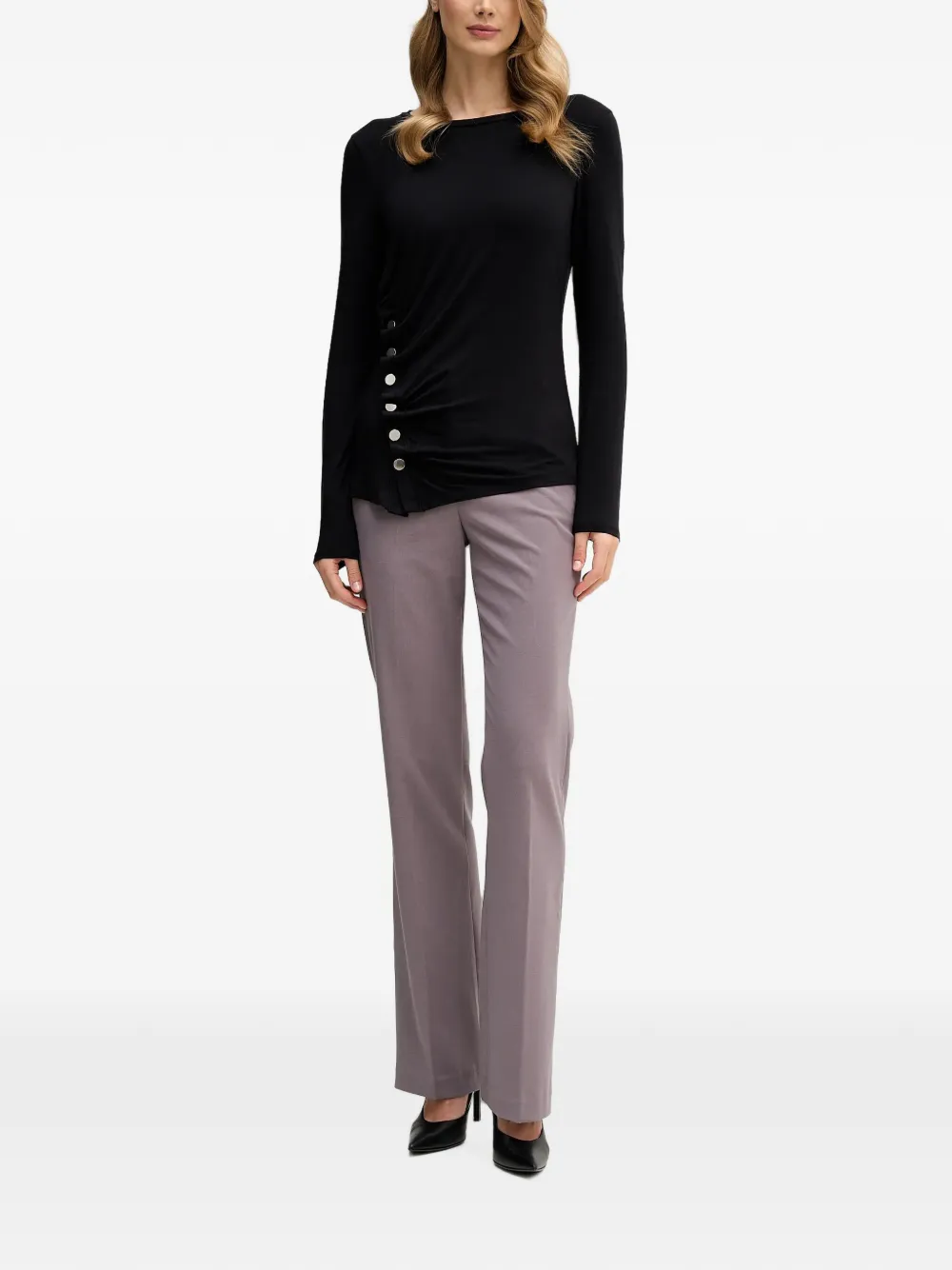 Sisley T-shirt met lange mouwen en knopen Zwart
