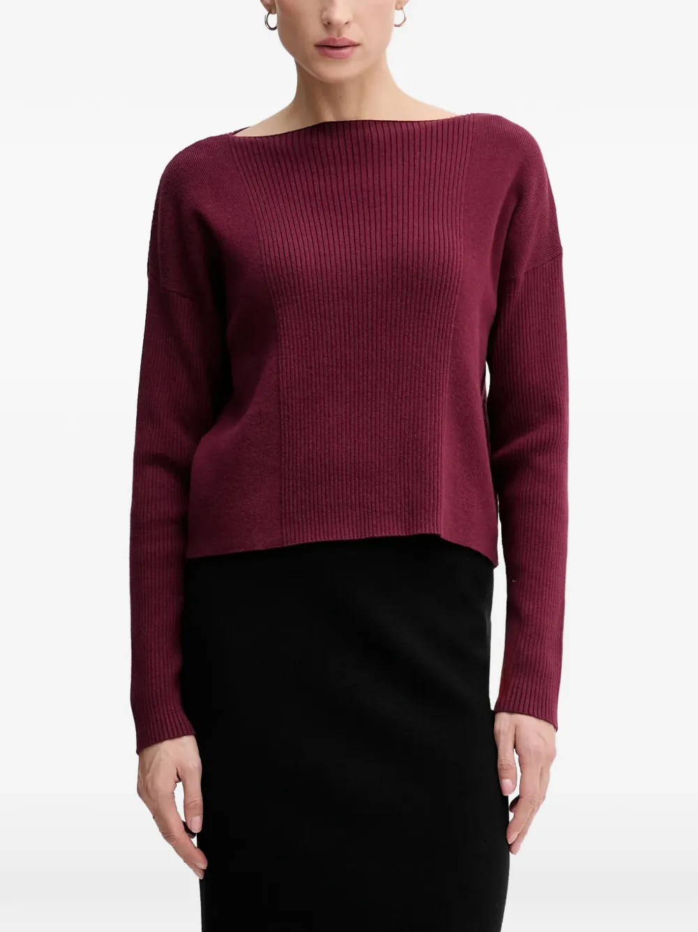 Sisley boat-neck ribbed-knit sweater