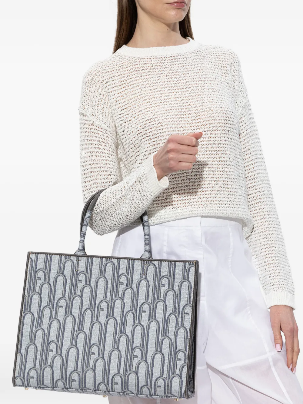  Furla Large Opportunity Patterned Tote Bag - Grey 