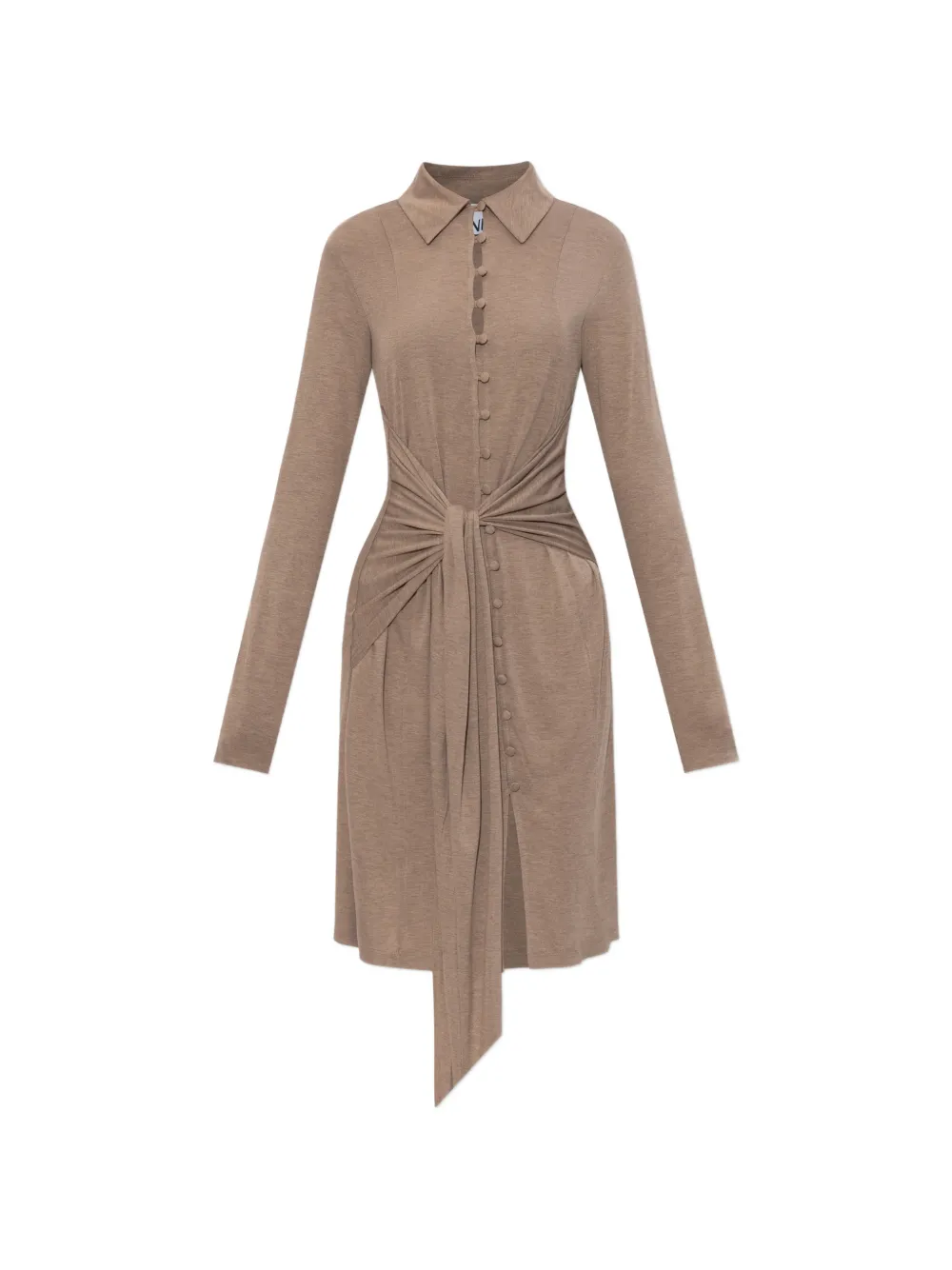 GANNI tie-detail button-up mini dress - Toni neutri
