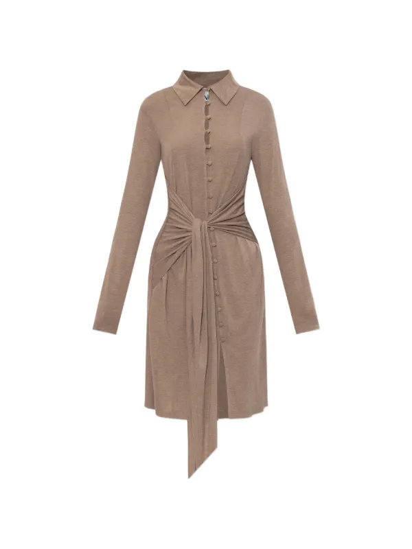 Ganni Tie-detail Button-up Mini Dress in Neutrals