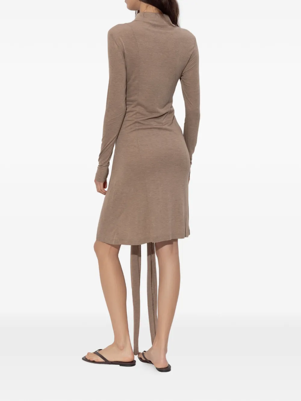 GANNI Button-up mini-jurk met strikdetail Beige