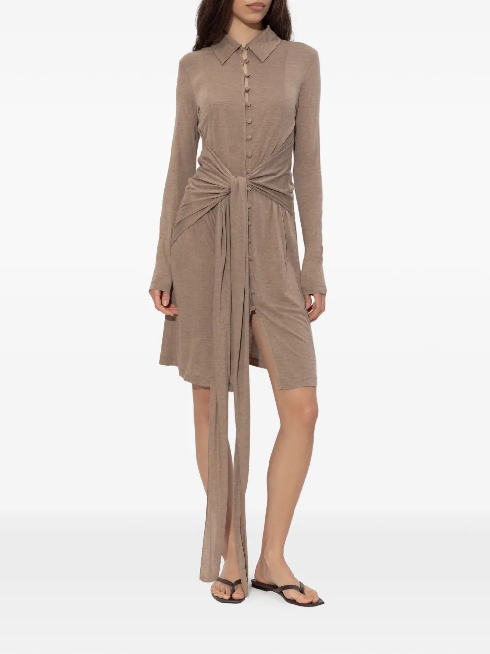 GANNI Button-up mini-jurk met strikdetail Beige