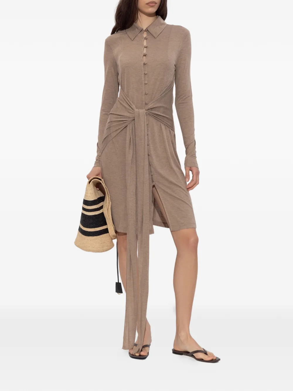 GANNI Button-up mini-jurk met strikdetail Beige