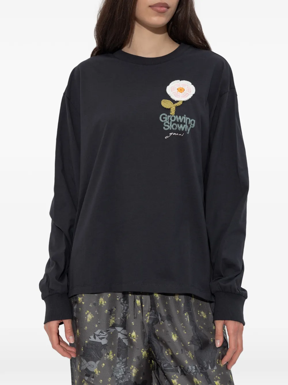  Ganni Logo-embroidered Sweatshirt - Black 