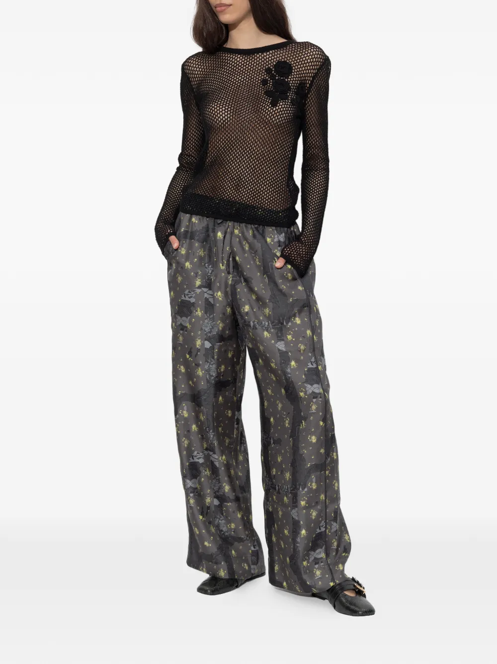  Ganni Floral-pattern Trousers - Grey 