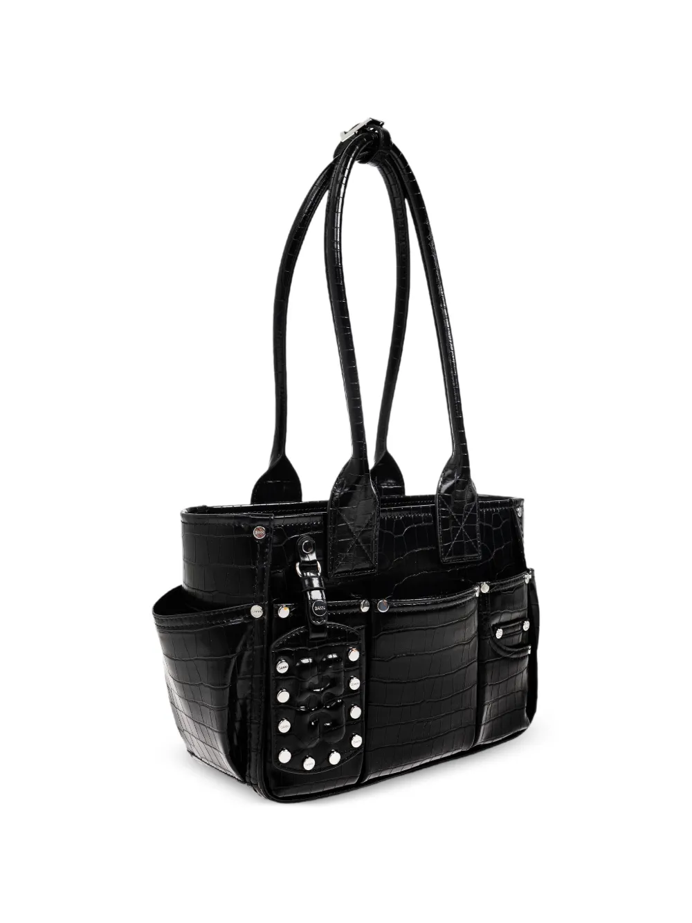 GANNI Shopper met krokodillen-reliëf en studs Zwart