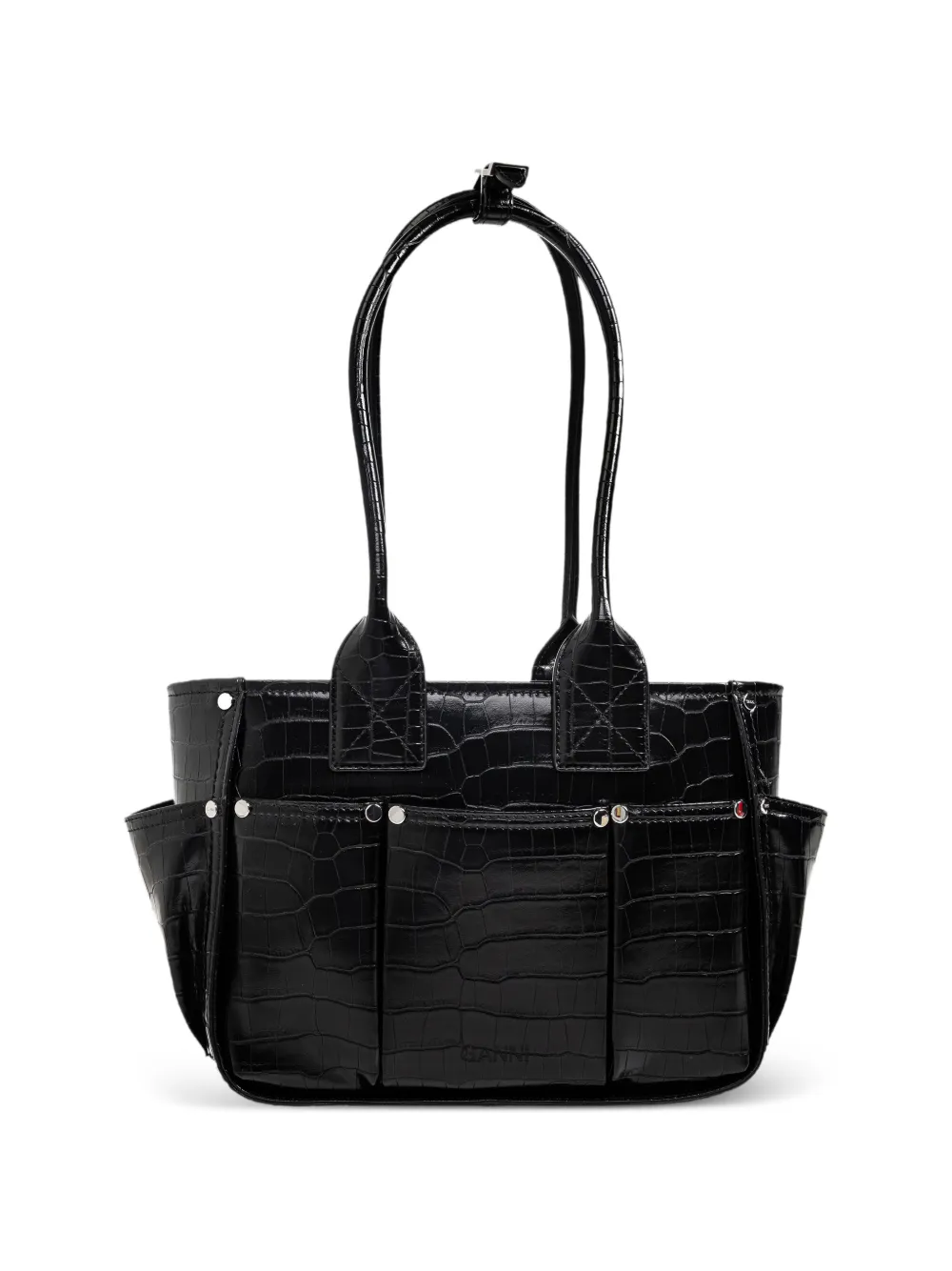 GANNI Shopper met krokodillen-reliëf en studs Zwart