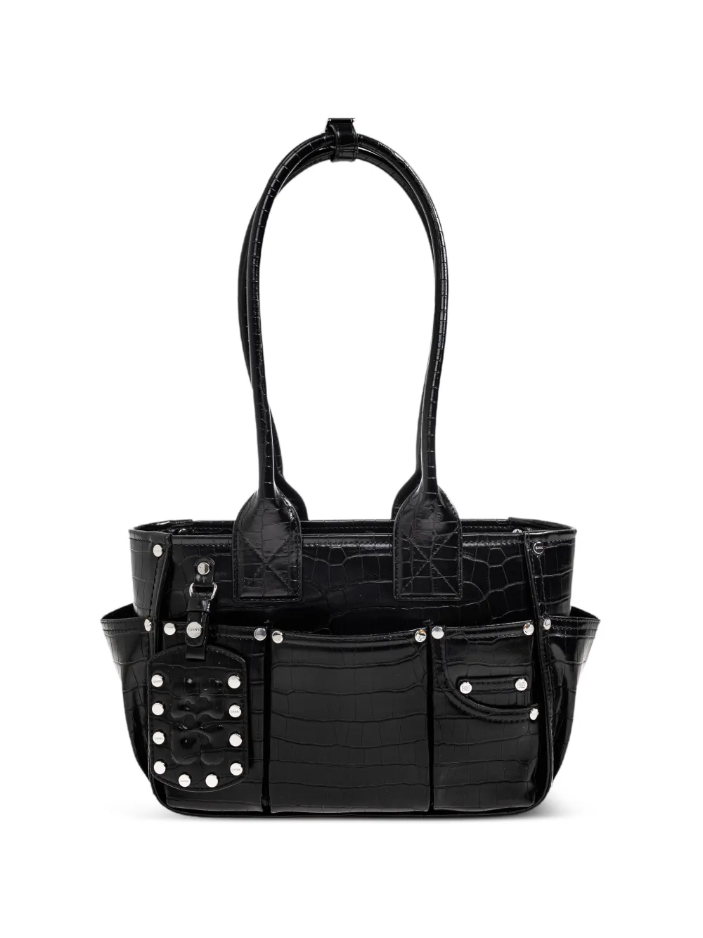 GANNI crocodile-effect studded tote bag - Nero