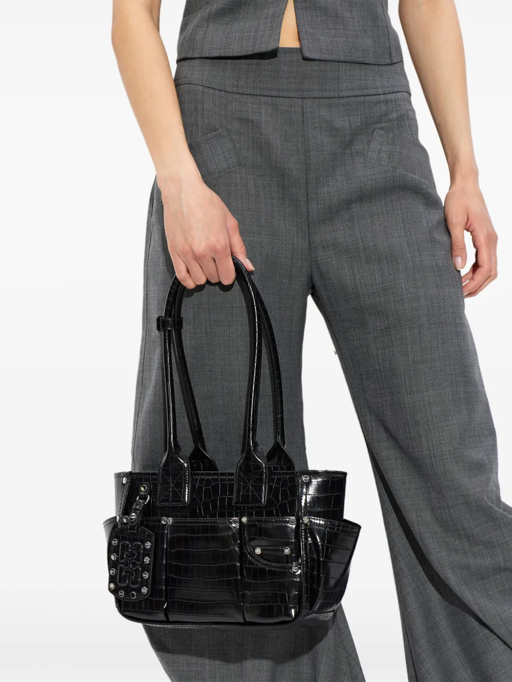 GANNI Shopper met krokodillen-reliëf en studs Zwart