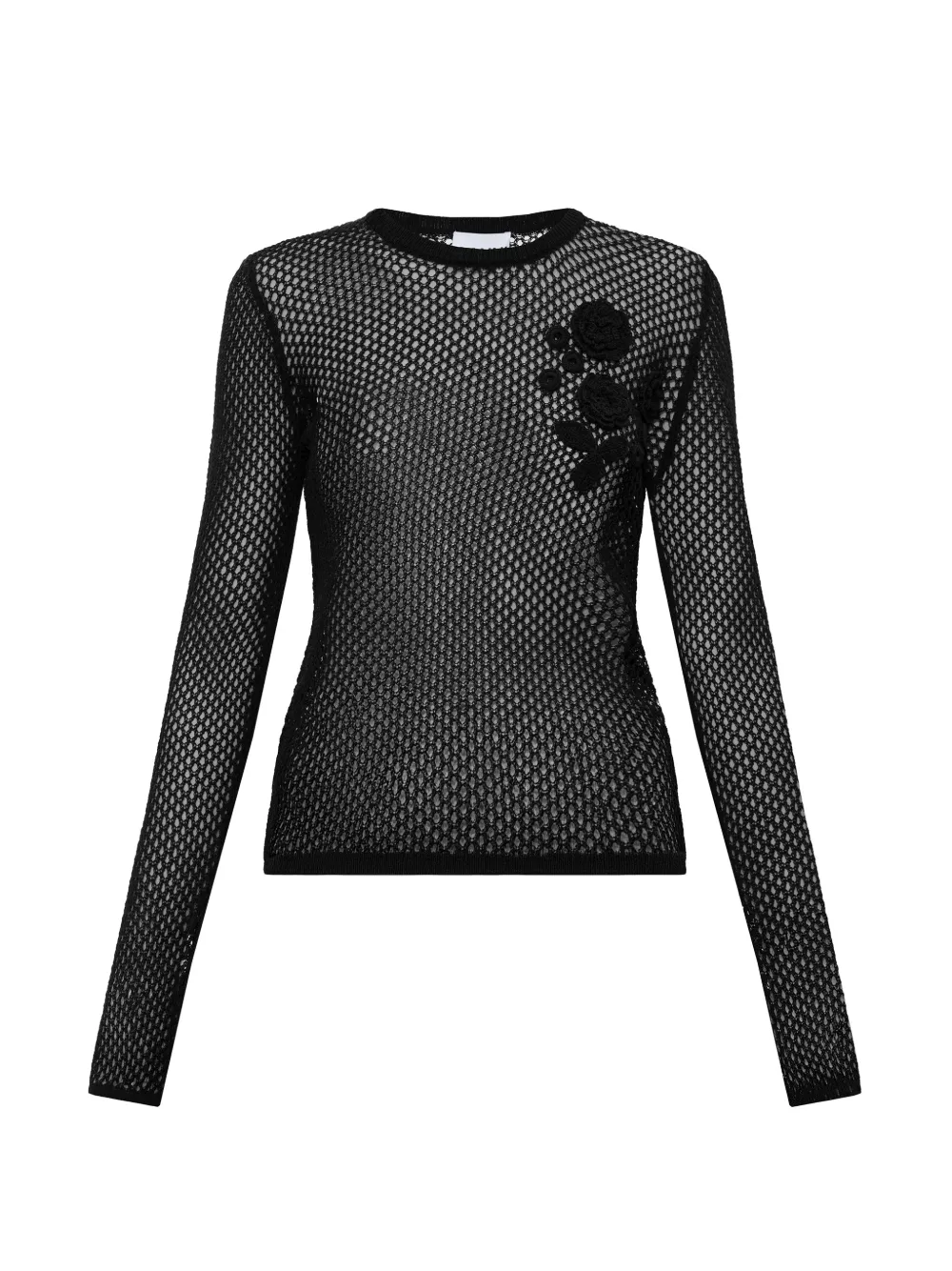 GANNI floral-appliqué crochet-knit sweater - Nero