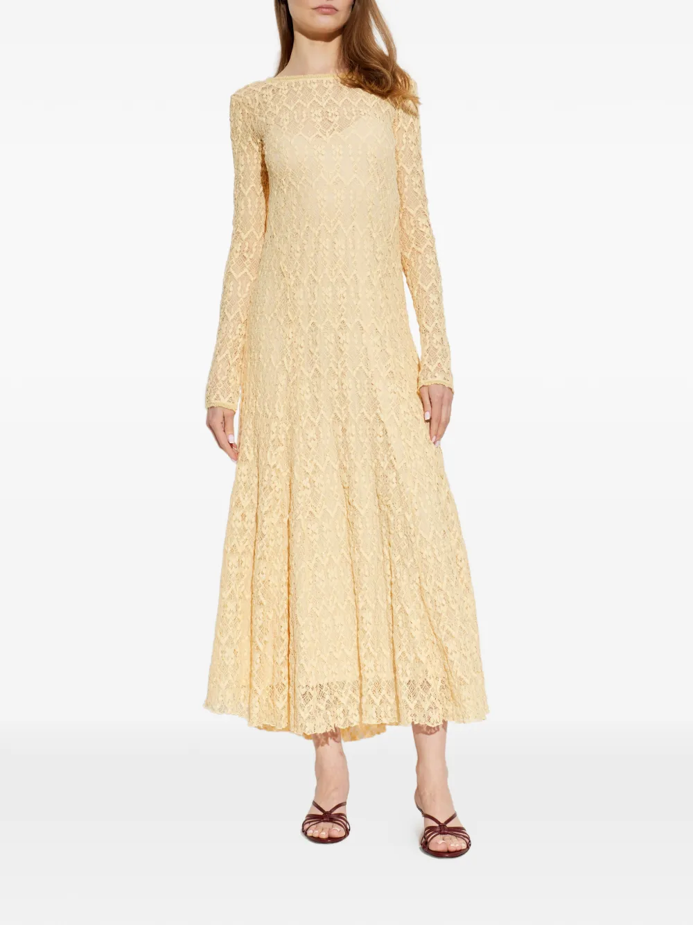  Forte Forte Long-sleeve Lace Midi Dress - Yellow 